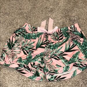 Tropical Leaf Print Pink Pajama Shorts